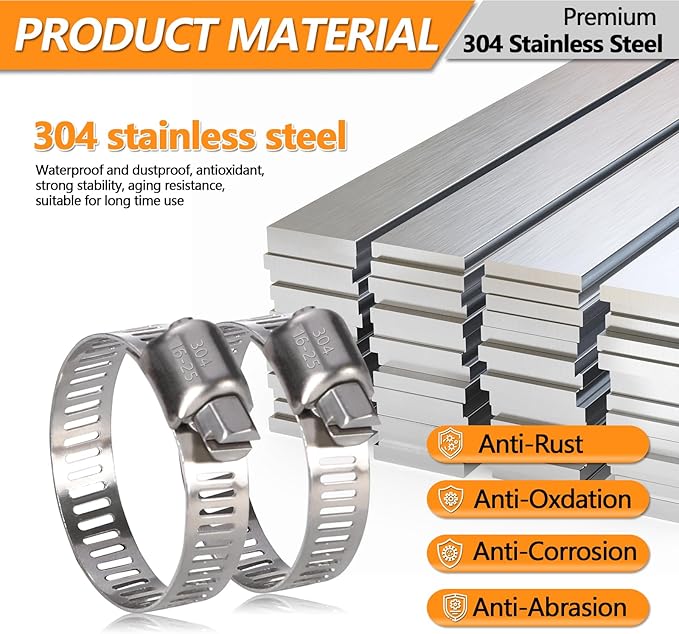 25 Pack Worm Gear Hose Clamp, Adjustable Range 5/8"-1" (16-25mm) 304 Stainless Steel Fuel Line Hose Clamps, Metal Fuel Line Hose Clamps for Plumbing,Intercooler,Pipe,Fuel Line Radiator Clamps