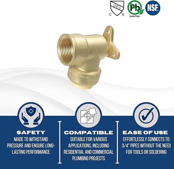 XFITTING Push Fit 3/4 Inch x 3/4 Inch Female NPT Elbow with Drop Ear, 2 Pieces