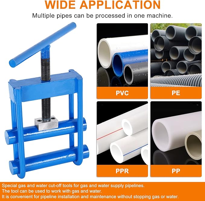 JIAWANSHUN Gas Pipe Squeeze-off tool, Shut Off Tool for 1/2-2.5in PE/PPR/PVC Plastic Water Pipe, Screw Compressor Clamp, Pipe blocker, Hose Pinch Off Pliers