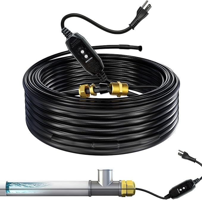 in Pipe Heating Cable Prevents Pipes from Freezing, Internal Self-regulating Heat Trace Cable for Safe Drinking Water, 120V 20FT