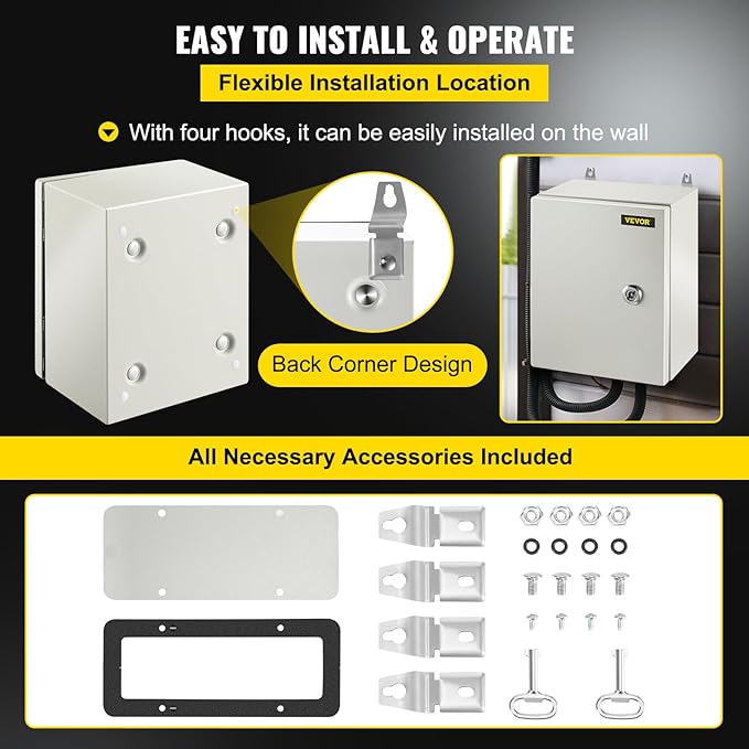 VEVOR NEMA Steel Enclosure 10×8×6,NEMA 4X Steel Electrical Box,IP66 Waterproof & Dustproof,Outdoor/Indoor Electrical Junction Box,with Mounting Plate