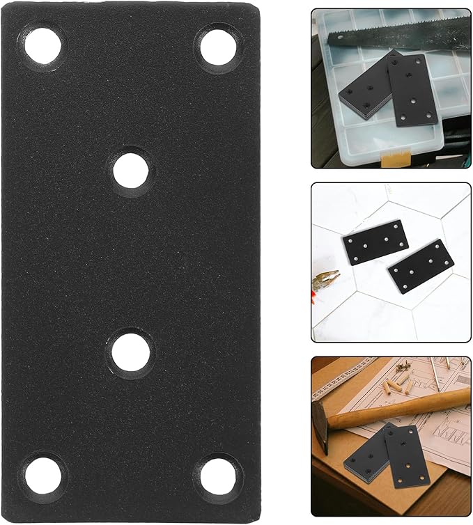 6 Sets Black Heavy Duty Metal Mending Plates with Screws Straight Flat Stainless Steel Reinforcement Brackets for Wood Furniture Fixing and Joining Shelf and Timber Brace Plates