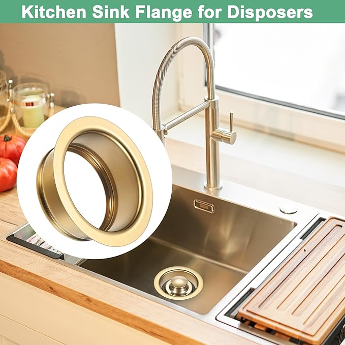 1-Pack Garbage Disposal Sink Flange, Kitchen Sink Replacement Accessories, Garbage Disposal Parts, Universal Flange Fit for 3-1/2 Inch Standard Sink Drain Hole [Gold]