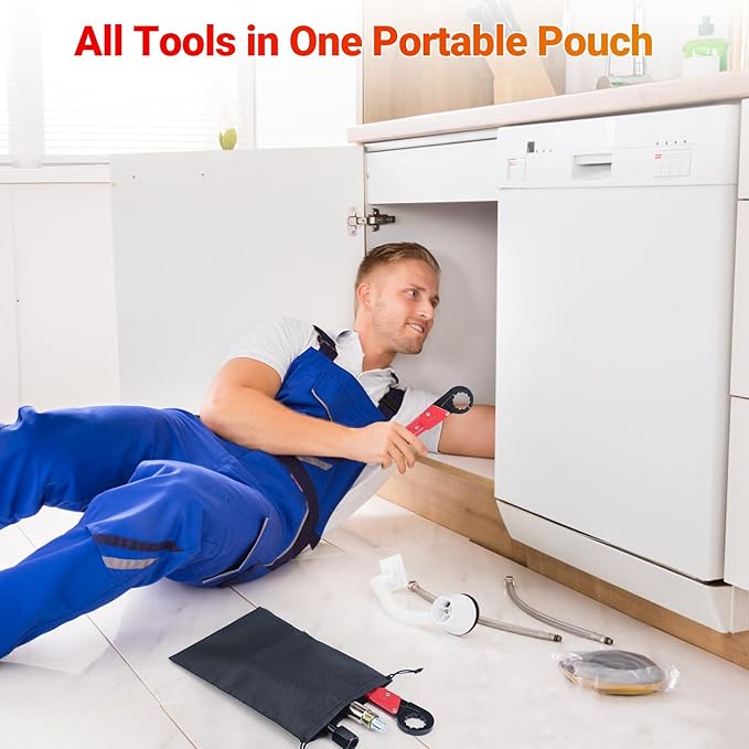 Preciva 9PCS Angle Stop Wrench Kit,2-in-1 Faucet Wrench & Compression Sleeve Puller with 5 Sandpapers &1 Storage Bag Plumbing Tool Set for Removing and Installing Angle Valves DIY & Experts