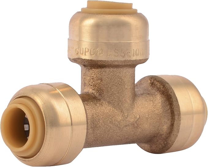 SharkBite 1/4 Inch (3/8 Inch OD) Tee, Push to Connect Brass Plumbing Fitting, PEX Pipe, Copper, CPVC, PE-RT, HDPE, U358LFA