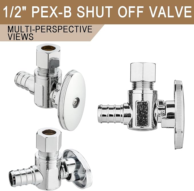 [20 Pieces] Lingmfg Angle Valve Shut Off Valve 1/2" PEX-B Crimp x 3/8" Compression LING-AV38-1/2F1807-A-20