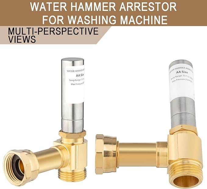 [2 Pieces] Lingmfg Water Hammer Arrestor For Washing Machine, 3/4 Inch Thread Brass LING-WMWHA-SS-A-2
