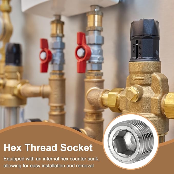 Pipe Plug Stainless Steel Internal Hex Thread Socket Pipe Plug Fitting - Fitting for (Sealing Port - Air Tanks - Water Outlets) 3/4 Inch NPT Male & 6 Pack