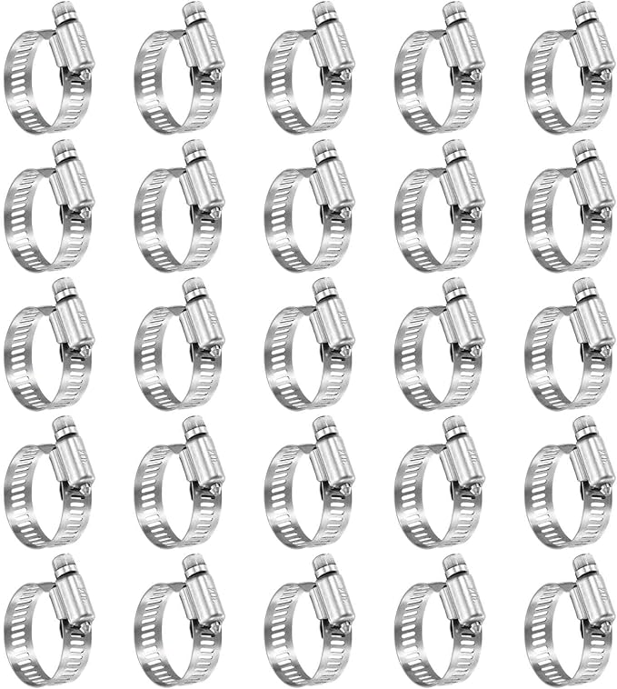 HARFINGTON 25 Pcs Hose Clamp 11/16"-1-1/4" (18-32mm) 304 Stainless Steel Adjustable Worm Gear Hose Clamp with Phillips Screw Assortment Kit for Fuel Line Pipe Plumbing Automotive Tube