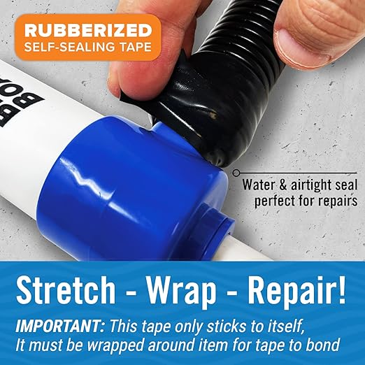 Better Boat Black Heavy Duty Silicone Tape, Self-Fusing Rubber Hose and Plumbing Water Pipe Repair Seal, Coax Electrical or Waterproof Tape for Leaks, 40ft