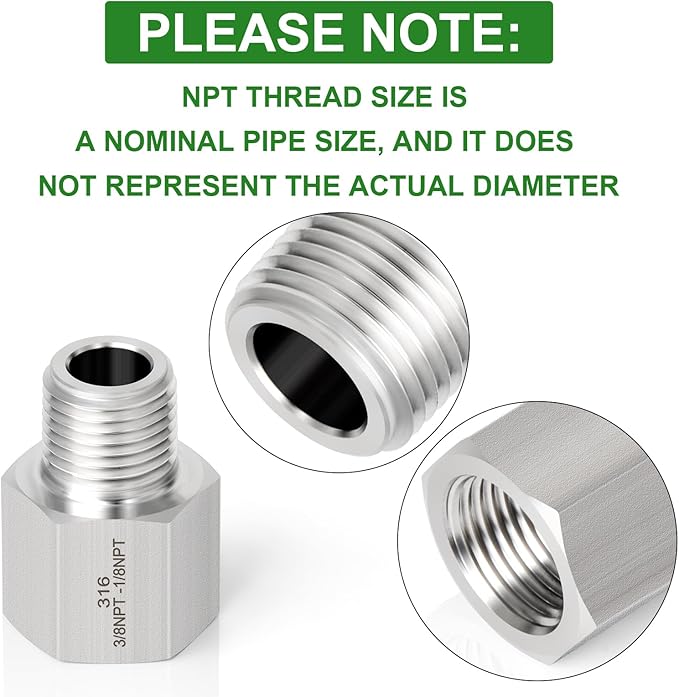 TAISHER 2PCS Forging of 316L Stainless Steel Pipe Fitting, Reducer Adapter, 1/8" NPT Male x 3/8" NPT Female, Reducing Pipe Adapter Fitting