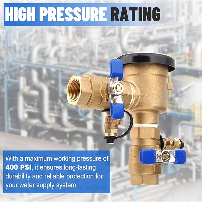 SPARKWHIZ 3/4" 720A Pressure Vacuum Breaker Assembly, Brass Backflow Preventer Valve, for Lawn Irrigation, Garden Watering, Commercial Water Supply Systems, and Industrial Water Systems, Max 400 PSI