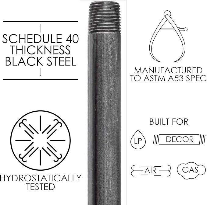 Pipe Decor 1/2” x 1” Malleable Cast Iron Pipe Close Nipple, Industrial Steel Grey Fits Standard Half Inch Black Threaded Pipes Nipples and Fittings, Build Vintage DIY Furniture, 10 Pack