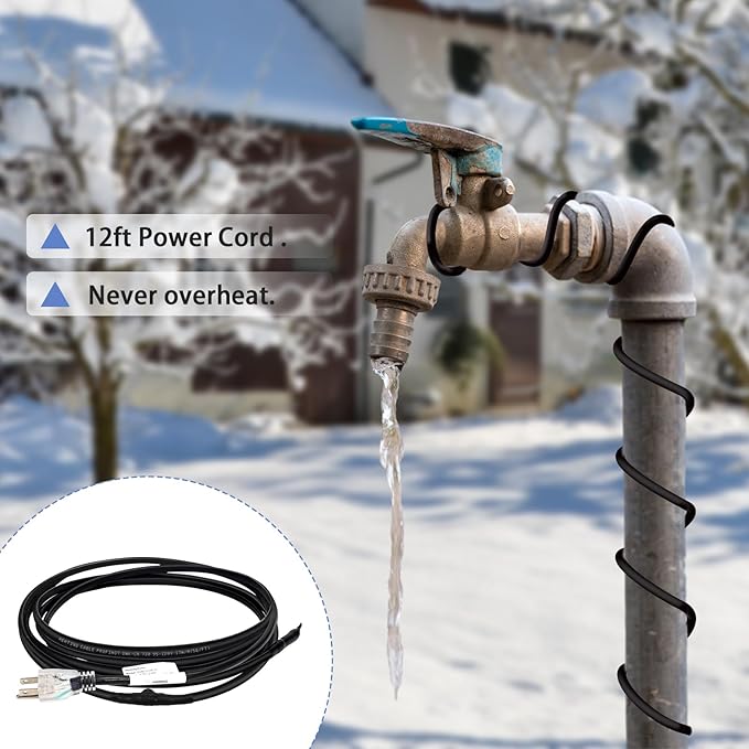 6FT Self-Regulating Pipe Heating Cable with Thermostat,Heat Tape for Water Pipe Freeze Protection,Pipe Heating Trace System for Home Supply Pipes,120V 5W/FT