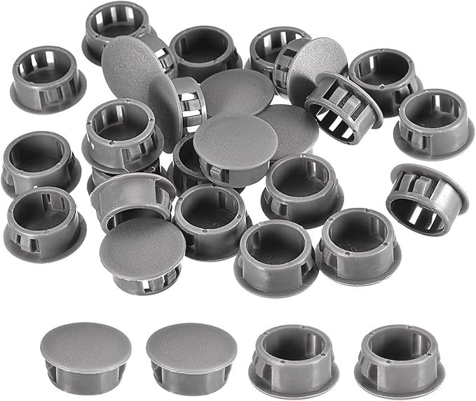 uxcell 25/32" Plastic Hole Plugs, 36Pcs Flush Type Panel Round Snap in Fastener Knockout Locking Plugs for Furniture Insert End Caps Panels, Gray