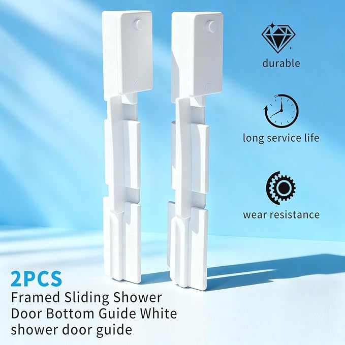 2PCS Framed Sliding Shower Door Bottom Guide White Shower Door Guide for Glass Shower Door Systems Compatible Glass Doors Track Guide, Sliding Door Jamb Repair Kit Shower Door Parts Replacement