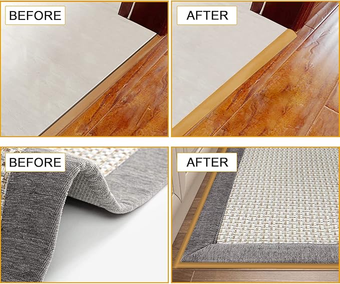 Floor Rubber Transition Strip Self Adhesive Carpet to Tile Transition Strip Edging Trim Strip for Threshold Transitions with a Height Less Than 5 mm/0.2in (Tawny Brown, 16.4FT)