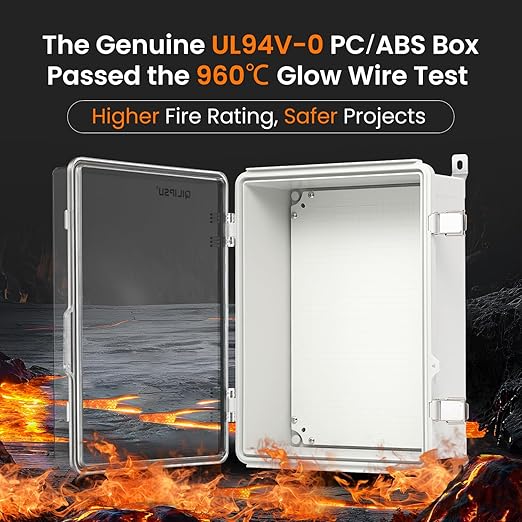 QILIPSU UL94-V0 Outdoor Electrical Box 16.4"x12.4"x7.1" Waterproof Junction Box Weatherproof PC/ABS Alloy Plastic IP66 Project Electric Enclosure Clear Hinged Door