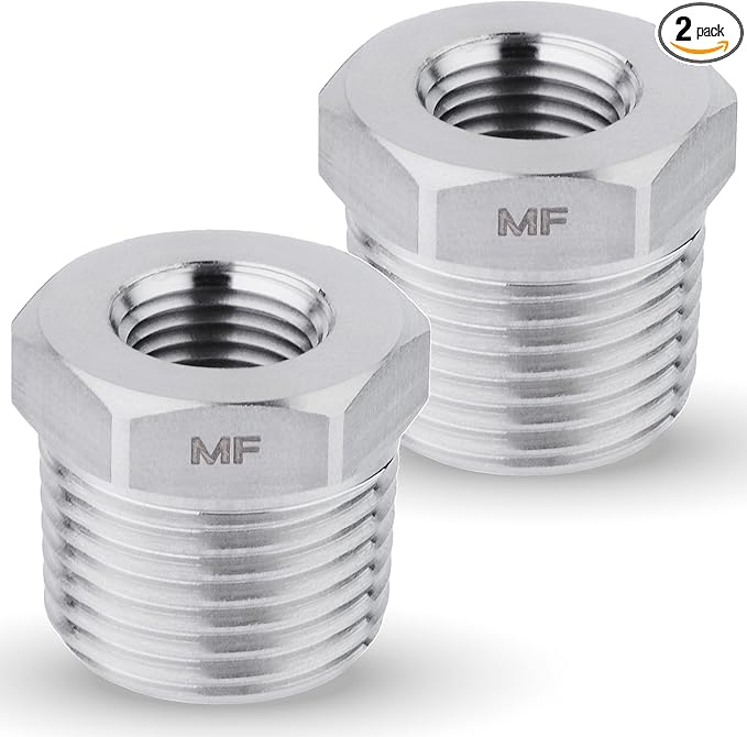 MAACFLOW Stainless Steel 3/8" Male NPT to 1/8" Female NPT Adapter Reducer Hex Bushing (Thread OD 0.65" - ID 0.34") (pack of 2)