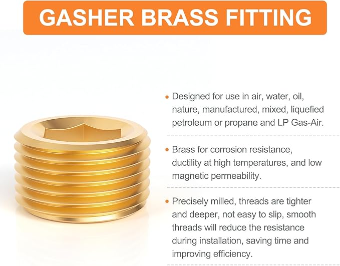 GASHER 10Pcs Brass Hex Plug Pipe Fitting, 3/4" NPT Male Pipe Plug Fitting For Closing The End Of Pipe
