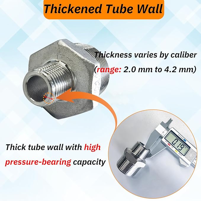 2pcs 3/4" NPT x 1/4" NPT Stainless Steel Nipple, 3/4 to 1/4 Adapter Fitting Reducing Solid Hex Stainless Steel Nipple, Male Reducer for Extending and Connecting Pipes