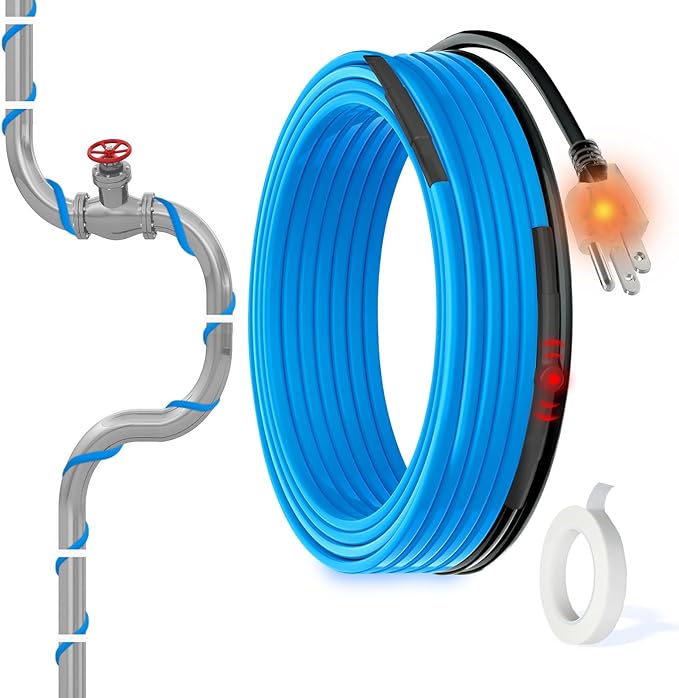 MAXKOSKO 15 Ft. 120 V Heating Cable for Pipe Freeze Protection, Self-Regulating Heat Tape for Water Pipes for Metal and Plastic Pipes, Energy-Saving Heat Trace Cable Keeps Water Flowing at -40 °F