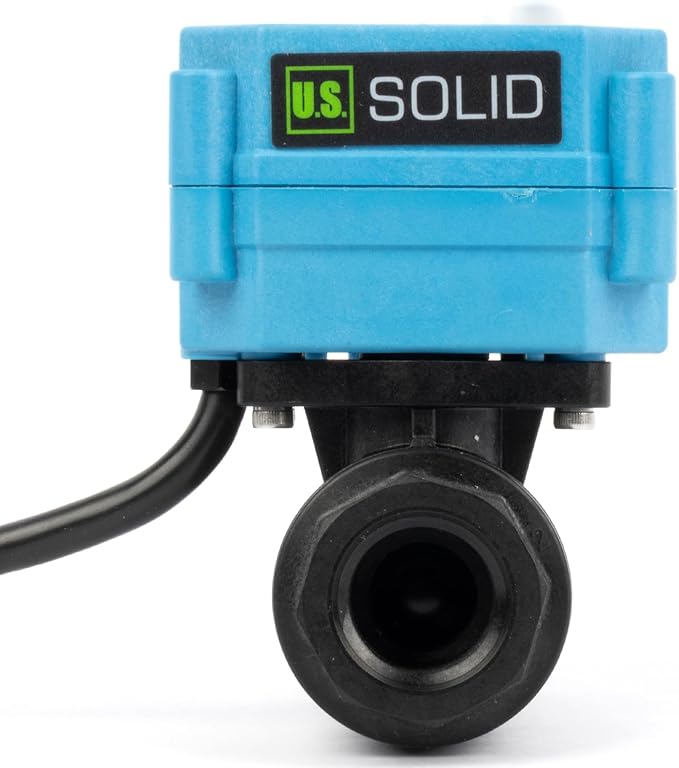 U.S. Solid 1/2” PPE Motorized Ball Valve with US Plug - Plastic Electrical Ball Valve, 2 Wire Auto Return, AC 110~230V, Normally Closed