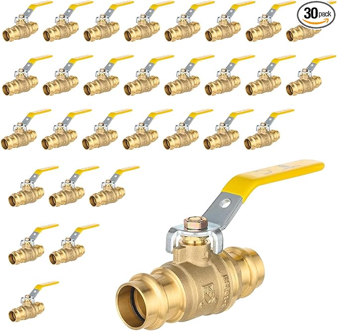 3/4" Press Ball Valve, 30 Pack Shut Off Valves with EPDM O-ring, Quarter Turn Brass Full Port Shut Off Ball Valve for Hot and Cold Water, NSF/ANSI 61 Certified