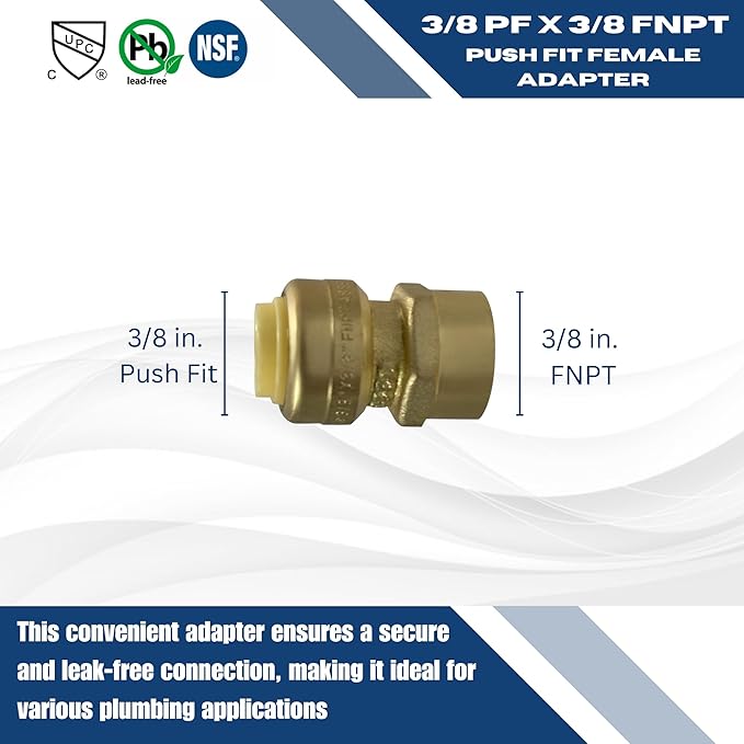 XFITTING Push Fit 3/8 Inch x 3/8 Inch Female Adapter, 27-5-5=5XX, 5 Pieces