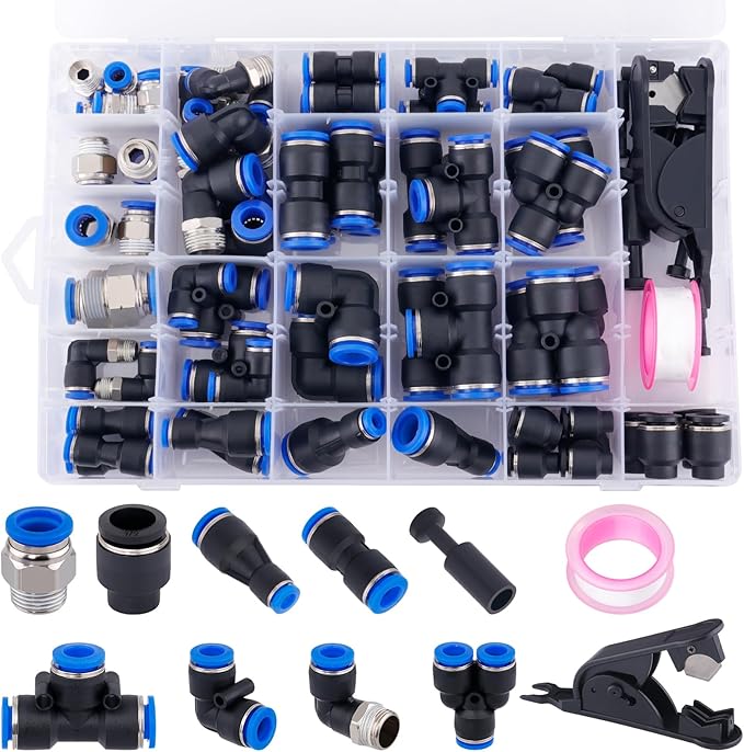 78 PCS Air Line Quick Connect Fittings 1/8" 1/4" 5/16" 3/8" 1/2" Quick Connect Air Hose Fittings Push Lock Fittings Quick Release Pneumatic Kit for Air Compressor Pneumatic System