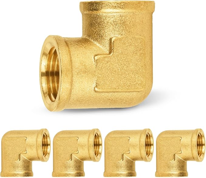 5-PCs HeSun Brass Pipe Fitting, 1/2" x 1/2" NPT Female 90-Degree Barstock Street Elbow