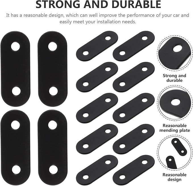 Luxshiny 20pcs Stainless Steel Flat Plate Corner Braces Black Metal Brackets for Furniture Reinforcement Cabinet Mending Plates Fixing Hardware