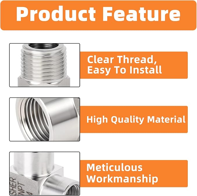 GASHER 4pcs Stainless Steel Pipe Fitting 90 Degree Barstock Street Elbow, 3/8 Inch NPT Male Pipe to 3/8 Inch NPT Female Pipe