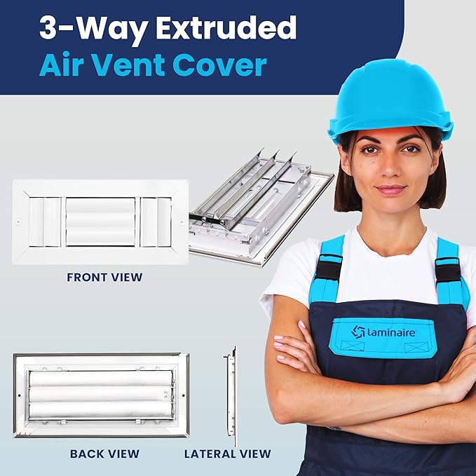 10x4 Inch (Duct Opening) Aluminum 3-Way Air Flow Vent – HVAC Vent Cover for Wall or Ceiling – Quiet HVAC Wall Register with Multi-Shutter Damper – Adjustable Curved Blade - Plastic Seal for Tight Fit