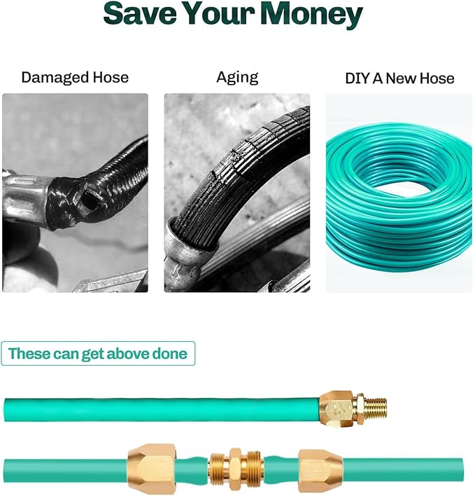 4pcs Premium Solid Brass Pneumatics Reusable PU Hose-End Repair Fitting, 3/8" Barb For 3/8-Inch ID Polyurethane Air Hose With 1/4" NPT