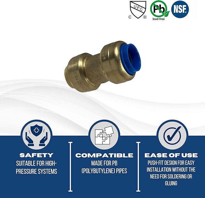 10 PIECES XFITTING 1/2" X 1/2" PB (POLYBUTYLENE) CONVERSION PUSH FIT COUPLINGS - BRASS