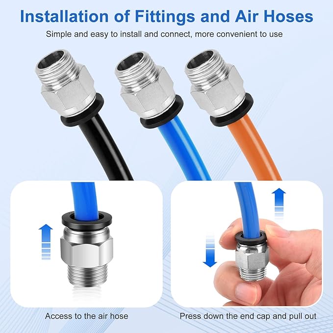 10 Pcs Push-to-Connect Fittings 1/2 Inch Tube OD x 3/8 Inch NPT Thread Pneumatic Male Straight Quick Connect Air line fittings
