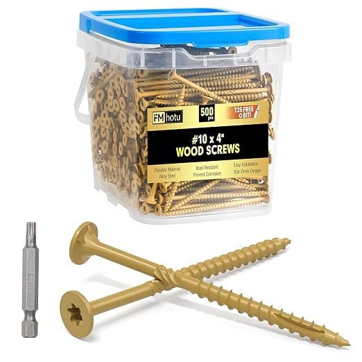 #10 x 4” Deck Screws, 500Pcs Star Drive Wood Screws, Rust Resistant Timber Screws for Timber/Log/Landscaping Wood, T25 Star Bit Included, Yellow