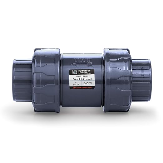 HYDROSEAL Sharkfellow 1’’ PVC True Union Ball Check Valve with Full Port, ASTM F1970, with EPDM Seals, Corrosion-Free, Service Free, Rated at 200 PSI @73F, Gray, 1 inch Socket (1'')
