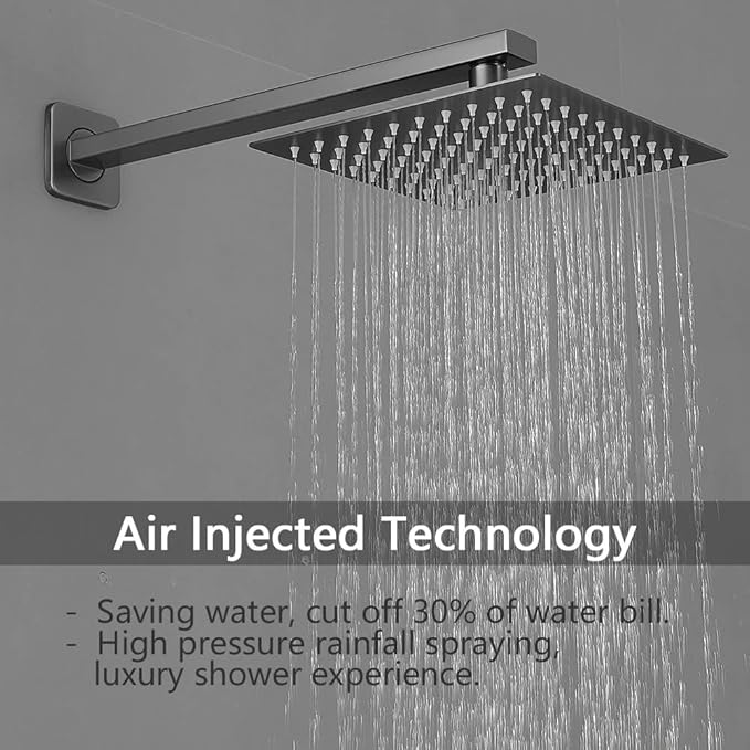 Grey Shower Faucet Set with Tub Spout Bathroom Luxury Rain Mixer Shower Head System Wall Mounted Shower Faucet Complete, Single Handle Tub and Shower Trim Kit with Rough-in Valve