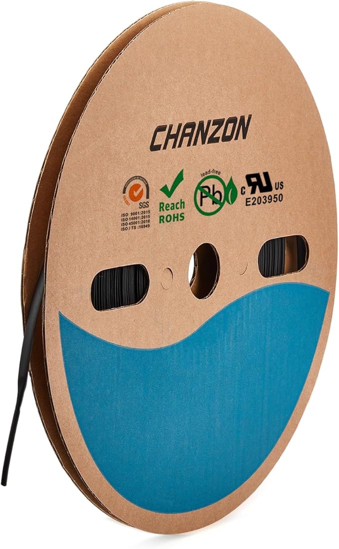 Chanzon 2:1 Ratio - 80Ft Roll - 3/16" (4.5mm) Heat Shrink Tubing 2:1(25M Total Length) Black Polyolefin Sleeving Wrap Shrinking 2 to 1 1pcs