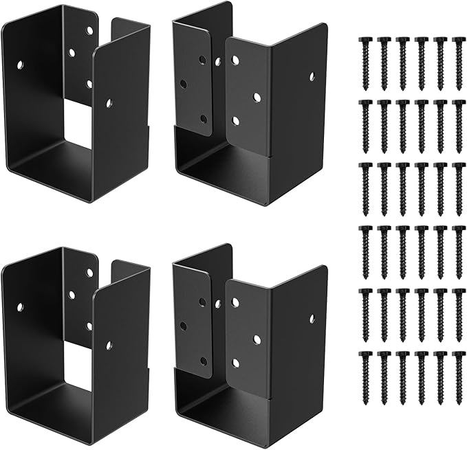 Concealed Joist Hanger (4 Pack),4"x6" Outdoor Concealed-Flange Joist Bracket with Screws, Q235B Steel Powder Coated Concealed Mount Light Joist Hangers for 4"x6" Beam, Swing, Handrail, Fence