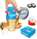 Boltigen Handle Adjustable RV Water Pressure Regulator, 3/4’’ GHT Brass Lead-Free RV Fresh Water Hose Pressure Regulator Valve with Gauge for RV Camper Trailer, Pressure Reducer Valve