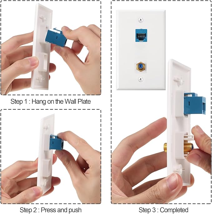 Weewooday 8 Pieces Cat 6 Ethernet Wall Plates, Cat 6 Coax Wall Plate with Ethernet Port and Gold-Plated TV Coax F-Type Port (Blue)