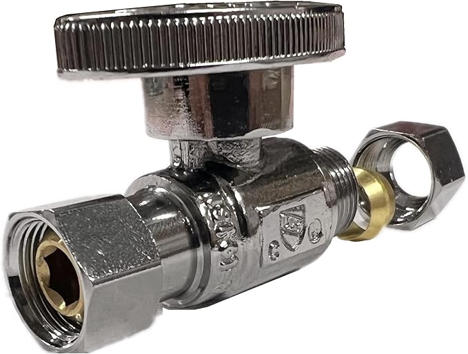 EZ-Fluid 3/8" O.D Female Compression x 3/8" O.D Male Comp. Brass Quarter Turn Water Shut Off Straight Repair Add On Stop Ball Valve,Chrome For Kitchen,Bathroom, Add a Tee Plumbing