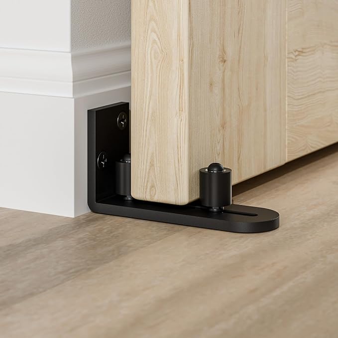 2 Pack Sliding Barn Door Bottom Floor Guide, Wall Mounted Roller Guides Ball Bearings Adjustable Stay Roller, Flat Bottom Design Style, Black