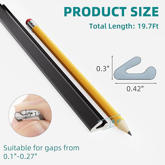 19.7 Ft V-Shape Weather Stripping Door Seal Strip,Self Adhesive Foam Door Insulation Weatherstripping for Doors Frame,Window Insulation for Winter,Door Soundproof Gap Filler Sealing Strip,Black