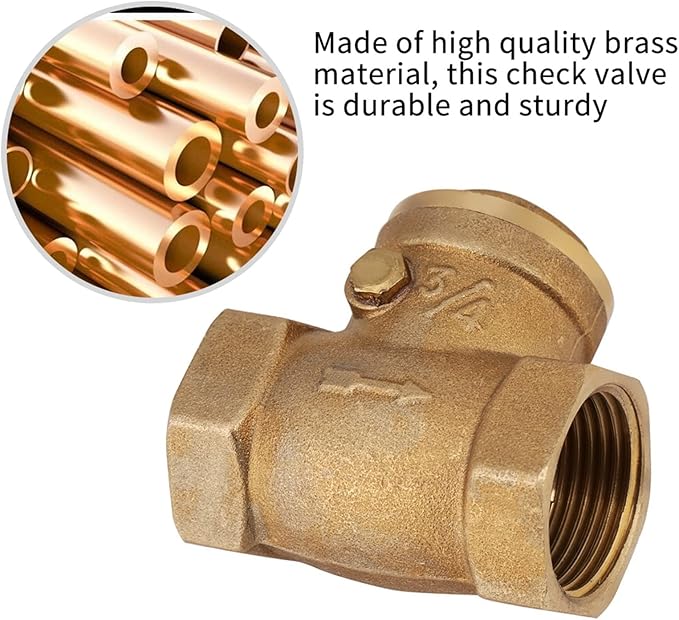 DN20 Swing Check Valve, Brass Female Thread, 232PSI, 3/4 BSP - Prevents Water Backflow, Durable Construction, Easy Installation for Plumbing Systems