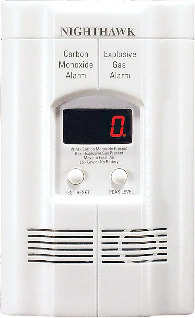 Kidde Carbon Monoxide Detector with 10-Year Battery, Digital Display, 3 LEDs & Nighthawk Carbon Monoxide Detector & Explosive Gas Detector, AC-Plug-in with Battery Backup, Digital Display, White