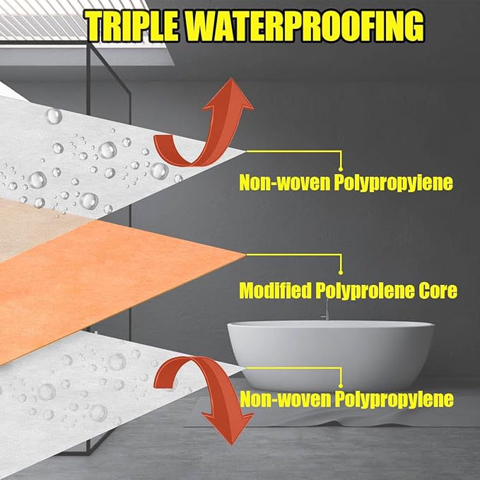 Waterproof Membrane for Shower 5 in x 83 ft / 33.6 SQ FT Waterproofing Shower Membrane 19.7mil Thickness Waterproof for Sauna Bathroom Walls Tile Underlayment 33.6 SQFT Polyethylene Fabric Roll